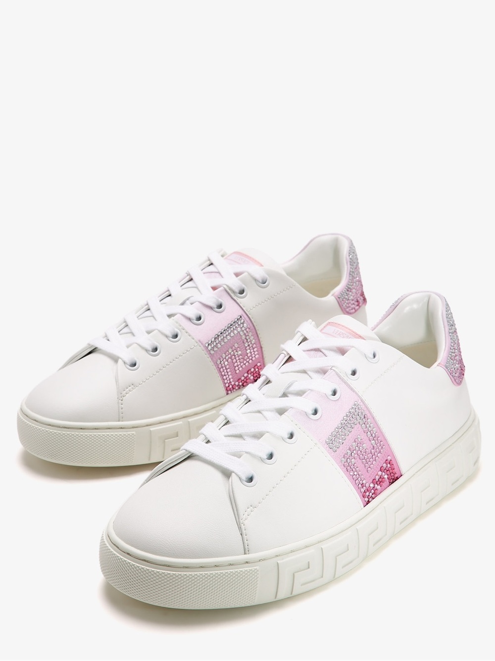 NWT VERSACE Pink Ombré Greca Crystal Tessuto Free Bio Embellished Sneakers - Picture 9 of 14